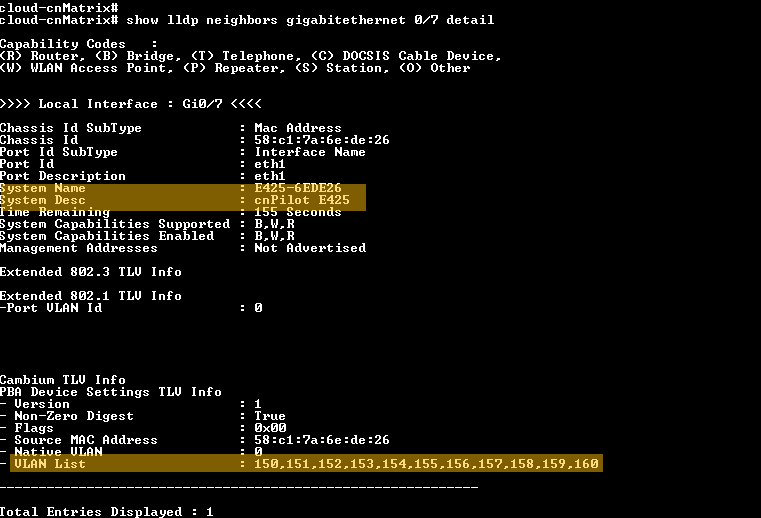 Second CLI LLDP neighbour detail output showing another learned VLAN list.
