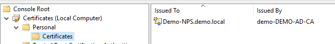Network Policy Server console with RADIUS clients and policies.