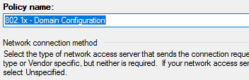 New Network Policy wizard naming the 802.1X domain computer policy.